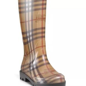 Authentic Burberry Women's Plaid Rain Boots - Tan
